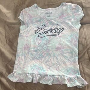 Lucky Brand Pastel Tie-Dye Ruffle Hem Tee - Blue & Pink